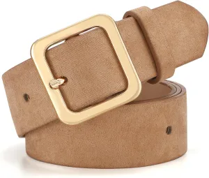 XZQTIVE Women’s Leather Belts for Jeans Pants Dresses Fashion Ladies Black Belt with Square Buckle