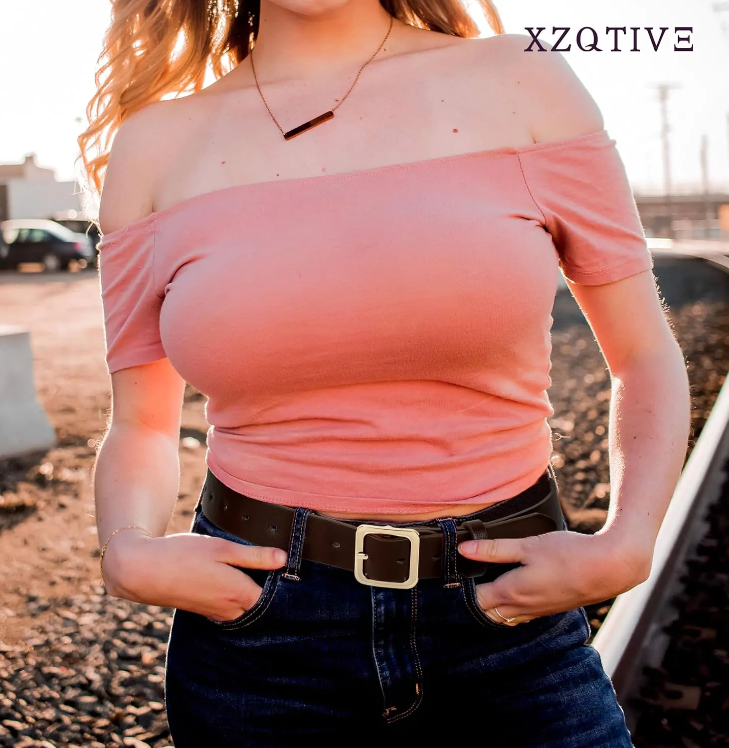 XZQTIVE Women’s Leather Belts for Jeans Pants Dresses Fashion Ladies Black Belt with Square Buckle