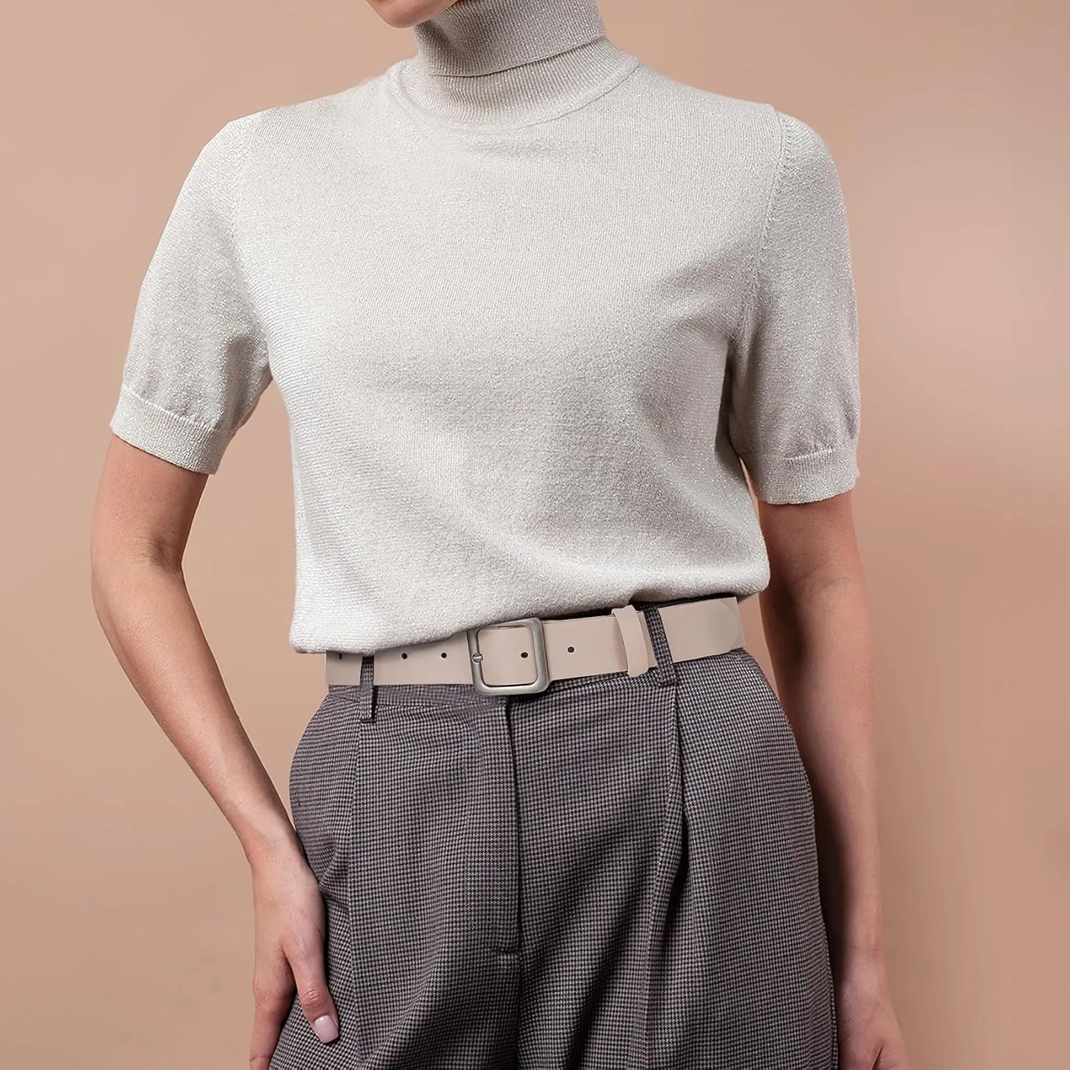 XZQTIVE Women’s Leather Belts for Jeans Pants Dresses Fashion Ladies Black Belt with Square Buckle