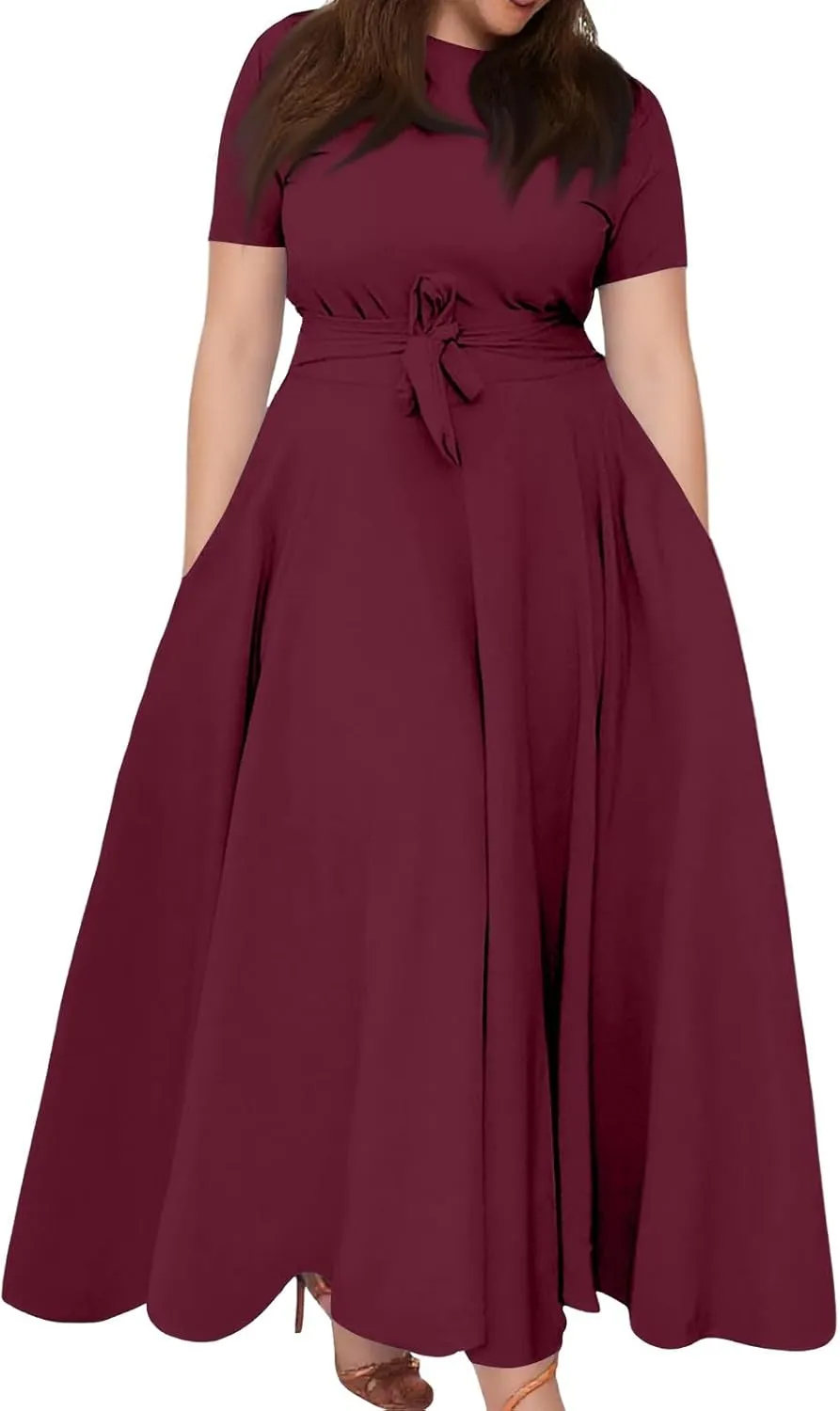 ZEFOTIM Maxi Dress for Women Plus Size Elegant Floral Dress Short Sleeve Crew Neck Dresses