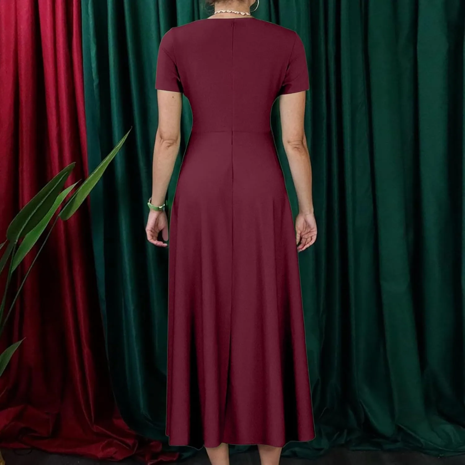 ZEFOTIM Maxi Dress for Women Plus Size Elegant Floral Dress Short Sleeve Crew Neck Dresses