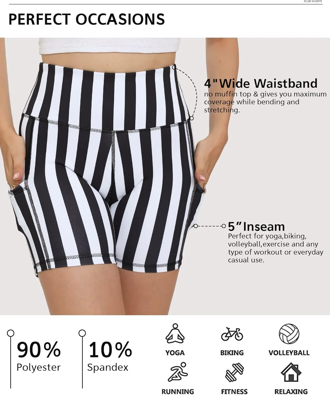 ZLLW Women's High Waist Cute Print Workout Yoga Shorts, 5 inch Squat Proof Biker Shorts Stretch Athletic Running Shorts