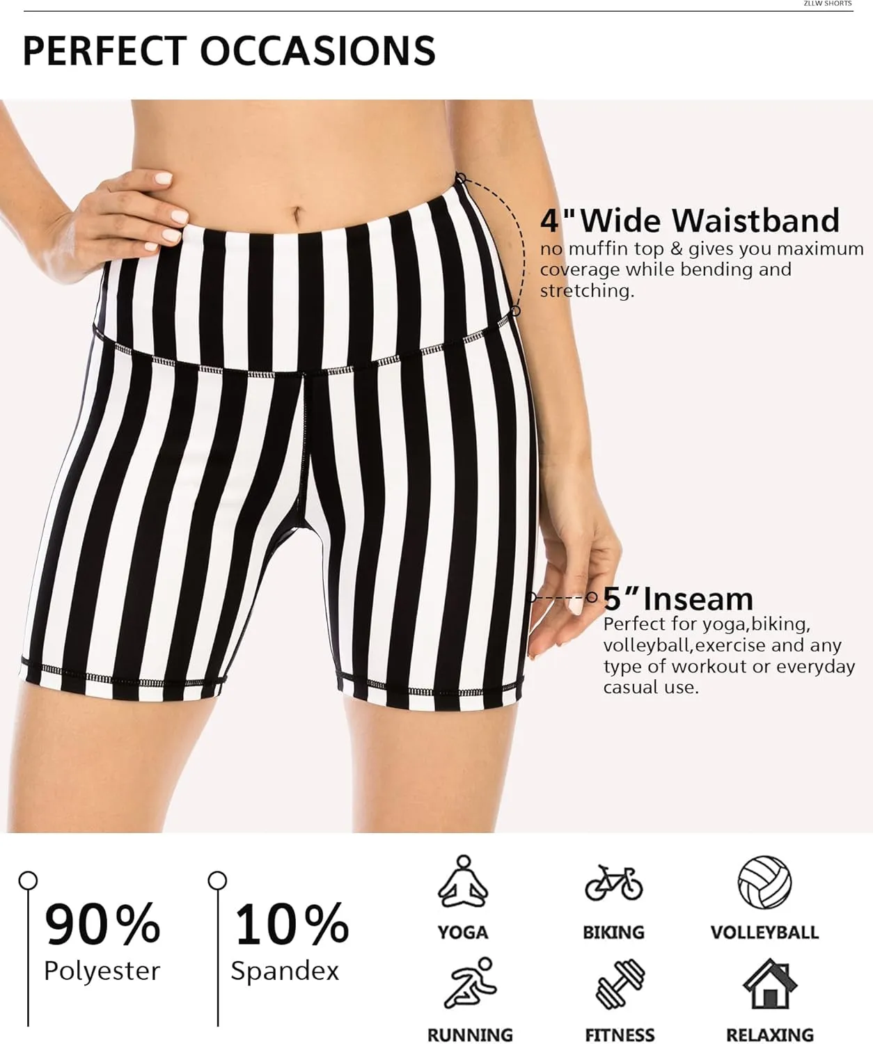 ZLLW Women's High Waist Cute Print Workout Yoga Shorts, 5 inch Squat Proof Biker Shorts Stretch Athletic Running Shorts