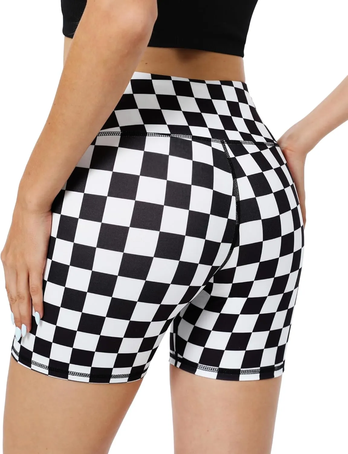 ZLLW Women's High Waist Cute Print Workout Yoga Shorts, 5 inch Squat Proof Biker Shorts Stretch Athletic Running Shorts