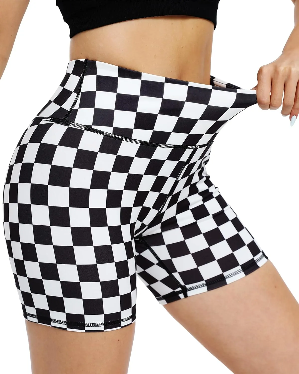 ZLLW Women's High Waist Cute Print Workout Yoga Shorts, 5 inch Squat Proof Biker Shorts Stretch Athletic Running Shorts